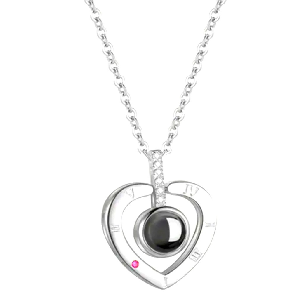 Silver tone I Love You 100 Language Projection Heart Valentine's Day NWT